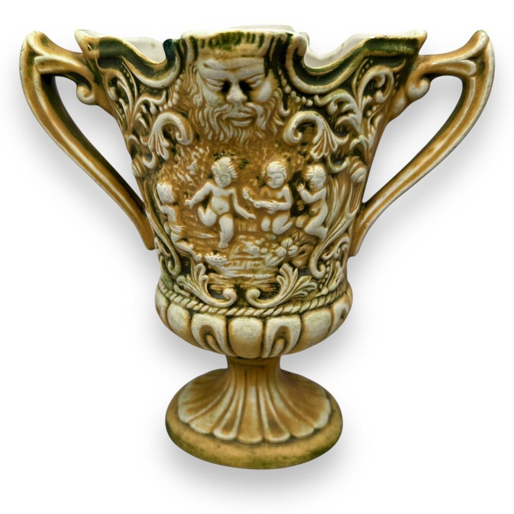 Antique Figure Ceramic Relief Putto‎ Capodimonte Cup Vase Decorative 8.5" Art